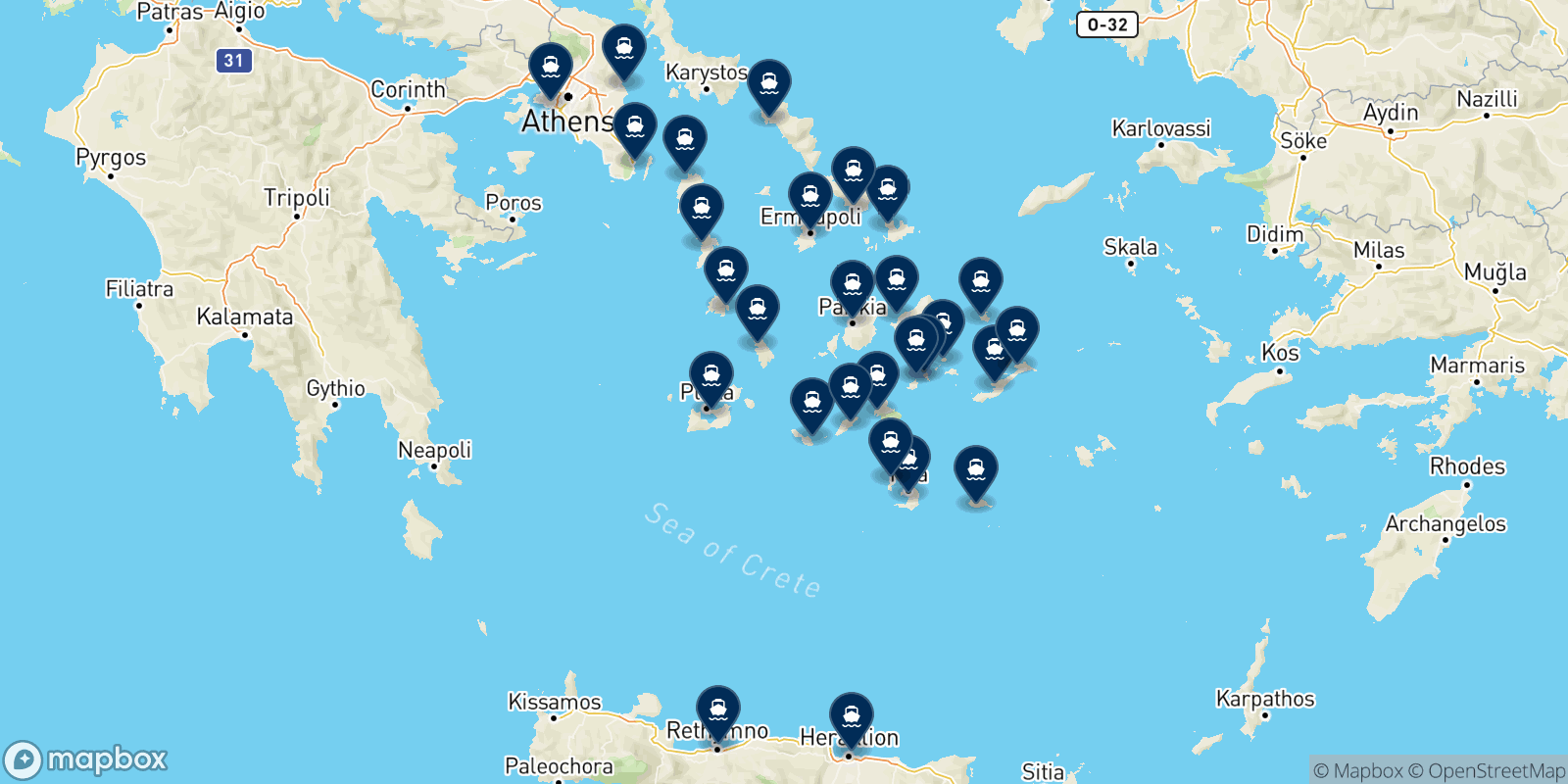 Mapa de los destinos Sea Jets