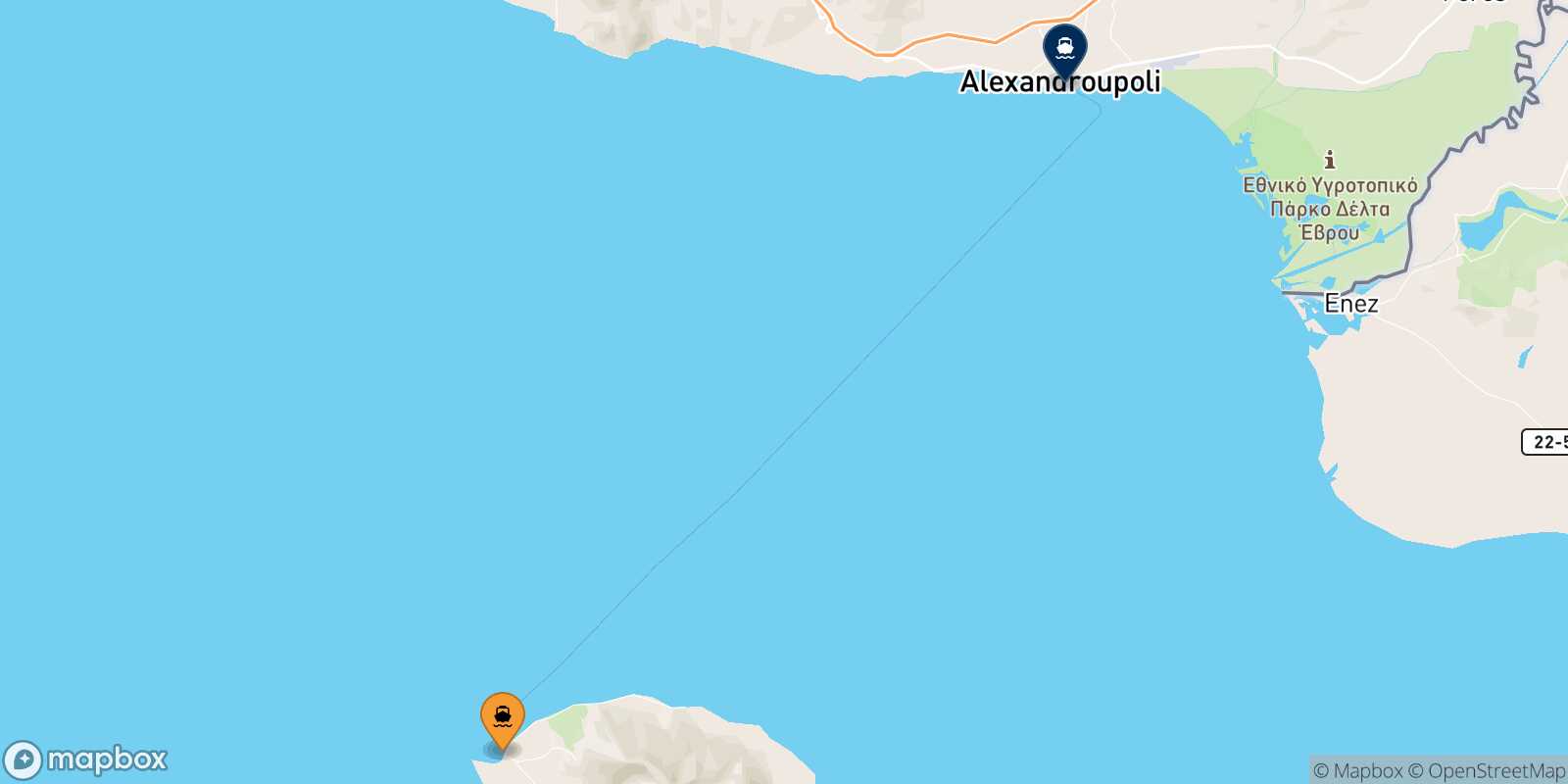 Mapa de la ruta Samothraki Alexandroupoli