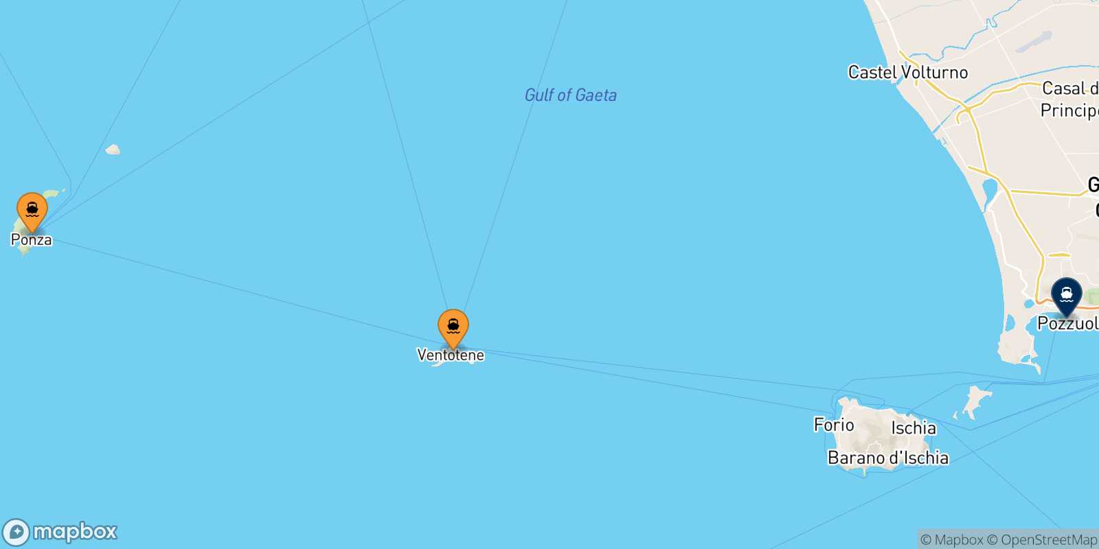 Mapa de los puertos conectados con  Casamicciola (Ischia)