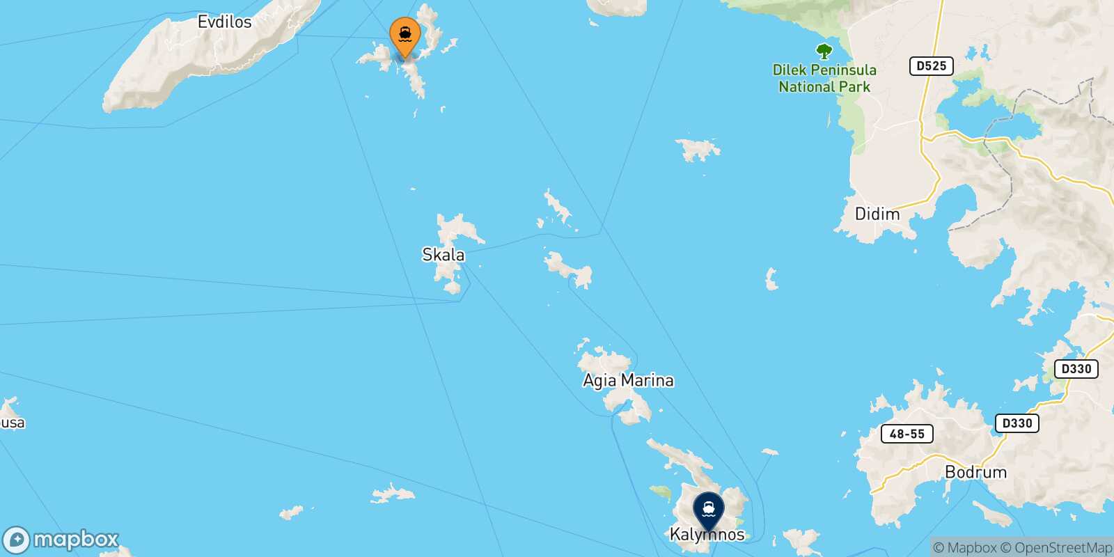 Mapa de la ruta Fourni Kalymnos