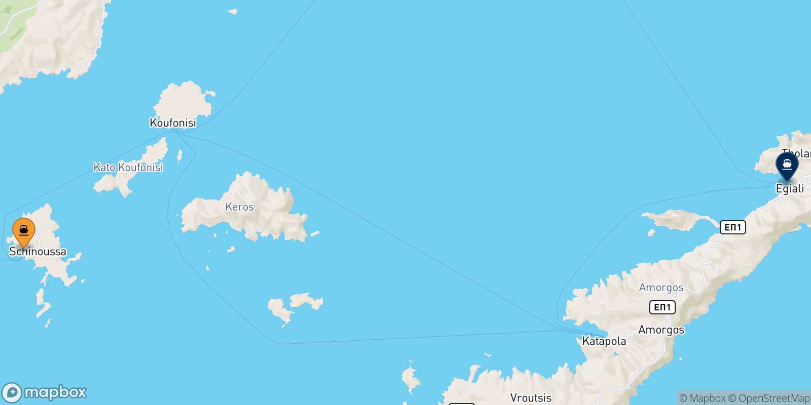 Mapa de la ruta Schinoussa Aegiali (Amorgos)
