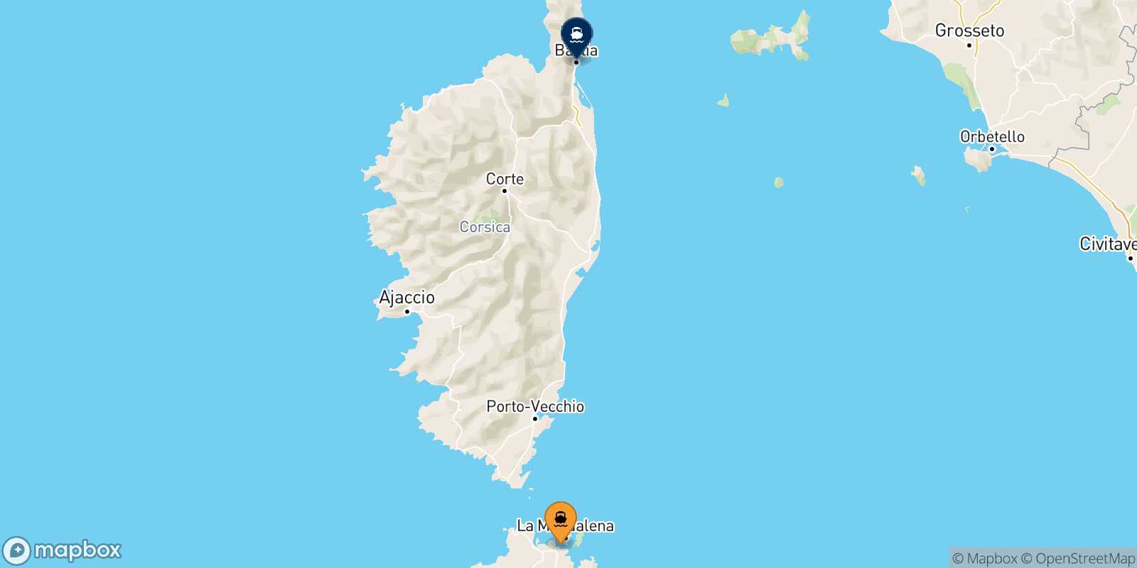 Mapa de la ruta Golfo Aranci Bastia
