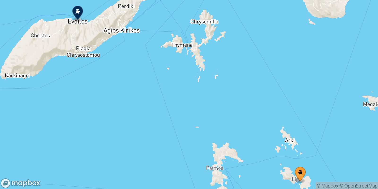 Mapa de la ruta Lipsi Agios Kirikos (Ikaria)