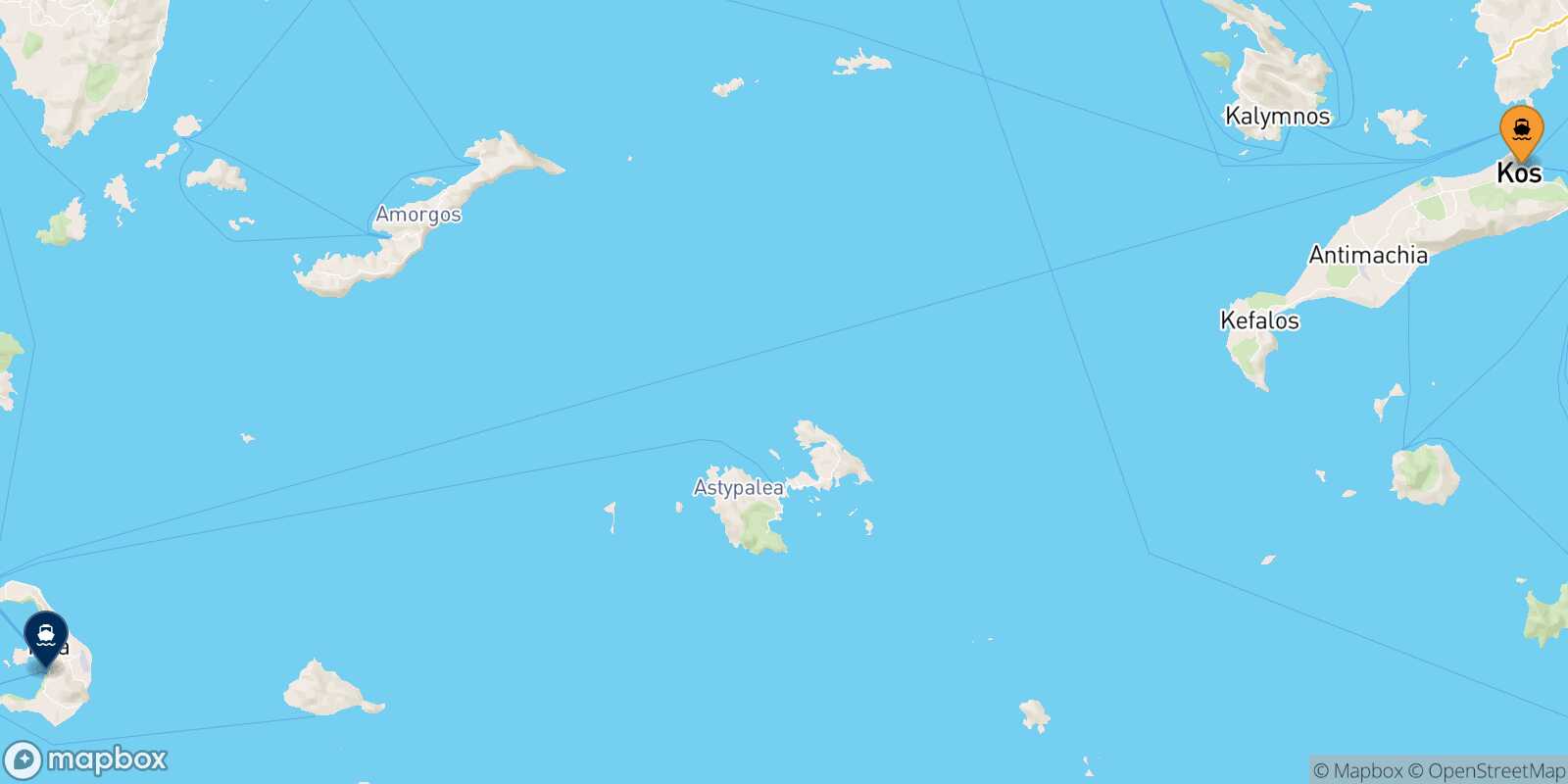 Mapa de la ruta Kos Santorini