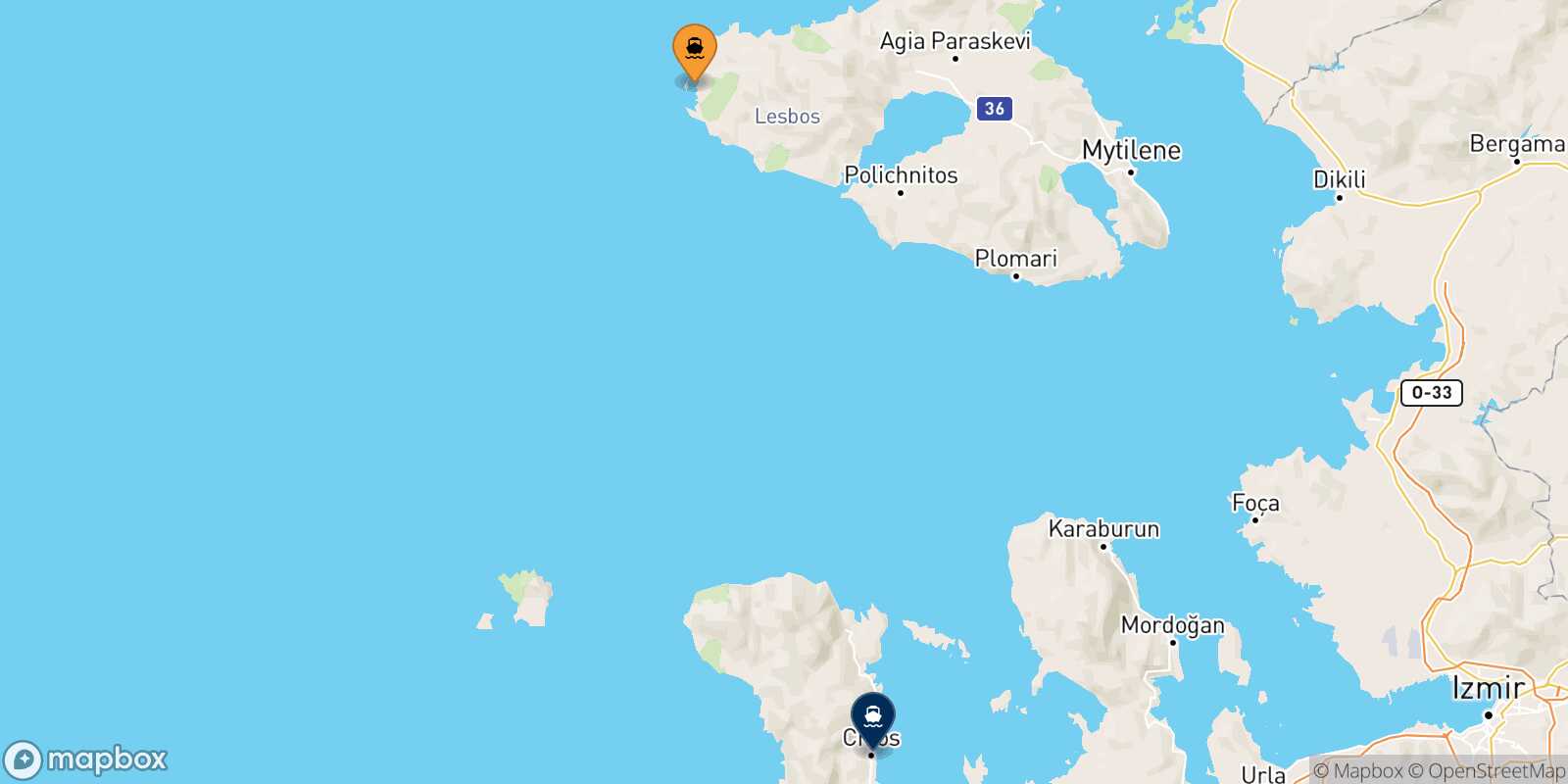 Mapa de la ruta Sigri (Lesvos) Mesta Chios