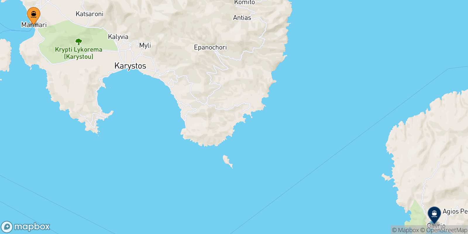 Mapa de la ruta Marmari Andros