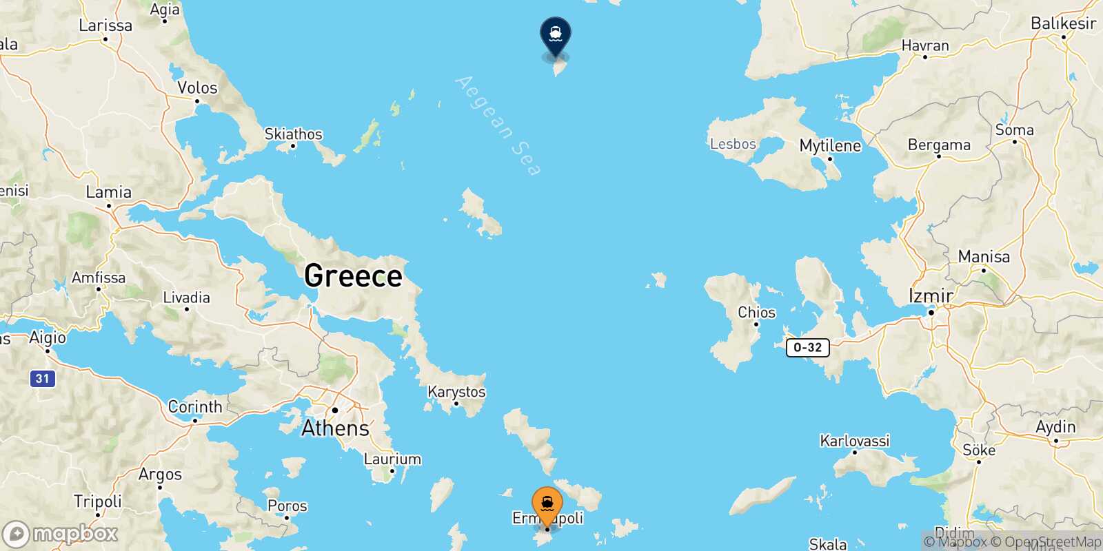 Mapa de la ruta Syros Agios Efstratios