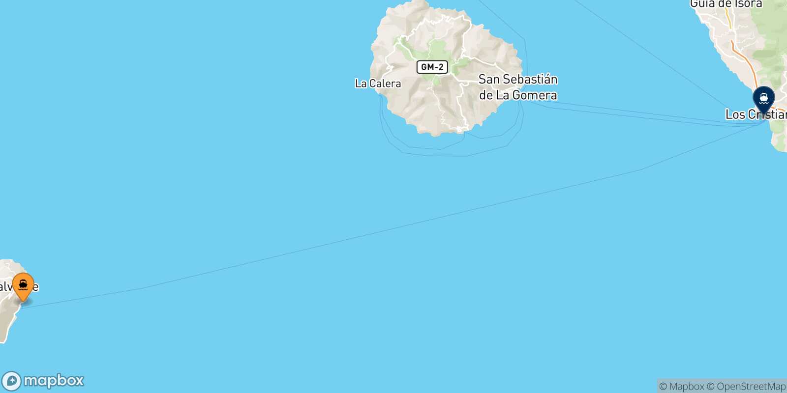 Mapa de la ruta Valverde (El Hierro) Los Cristianos (Tenerife)