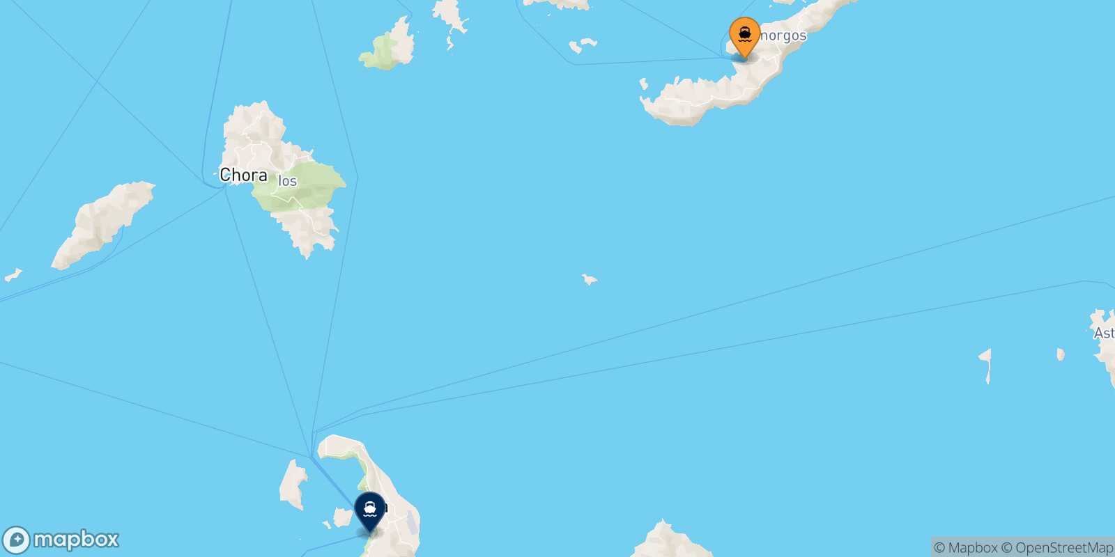 Mapa de la ruta Katapola (Amorgos) Santorini