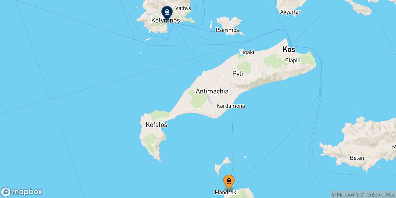 Mapa de la ruta Nisyros Kalymnos