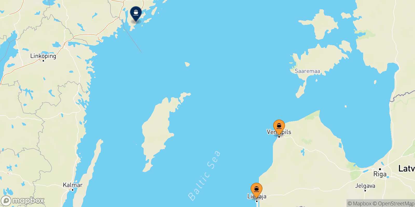 Mapa de los puertos conectados con  Nynashämn