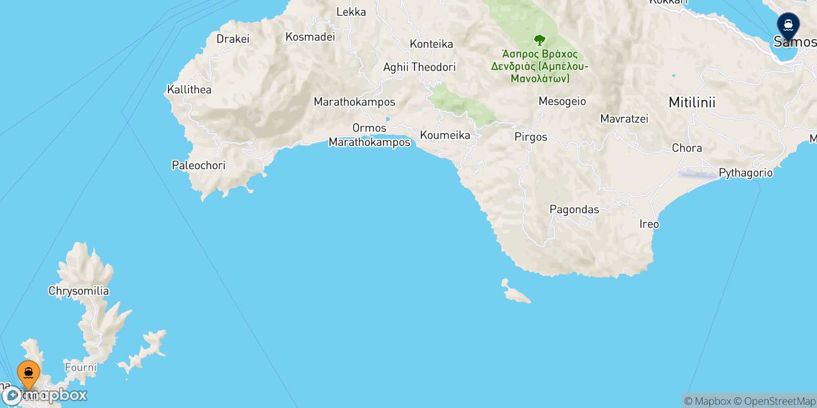 Mapa de la ruta Fourni Vathi (Samos)