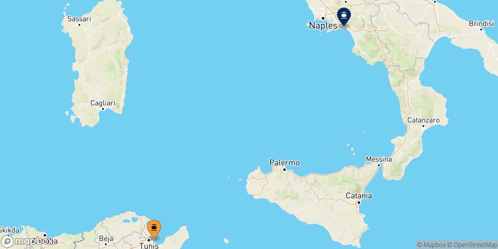 Mapa de la ruta Túnez Salerno