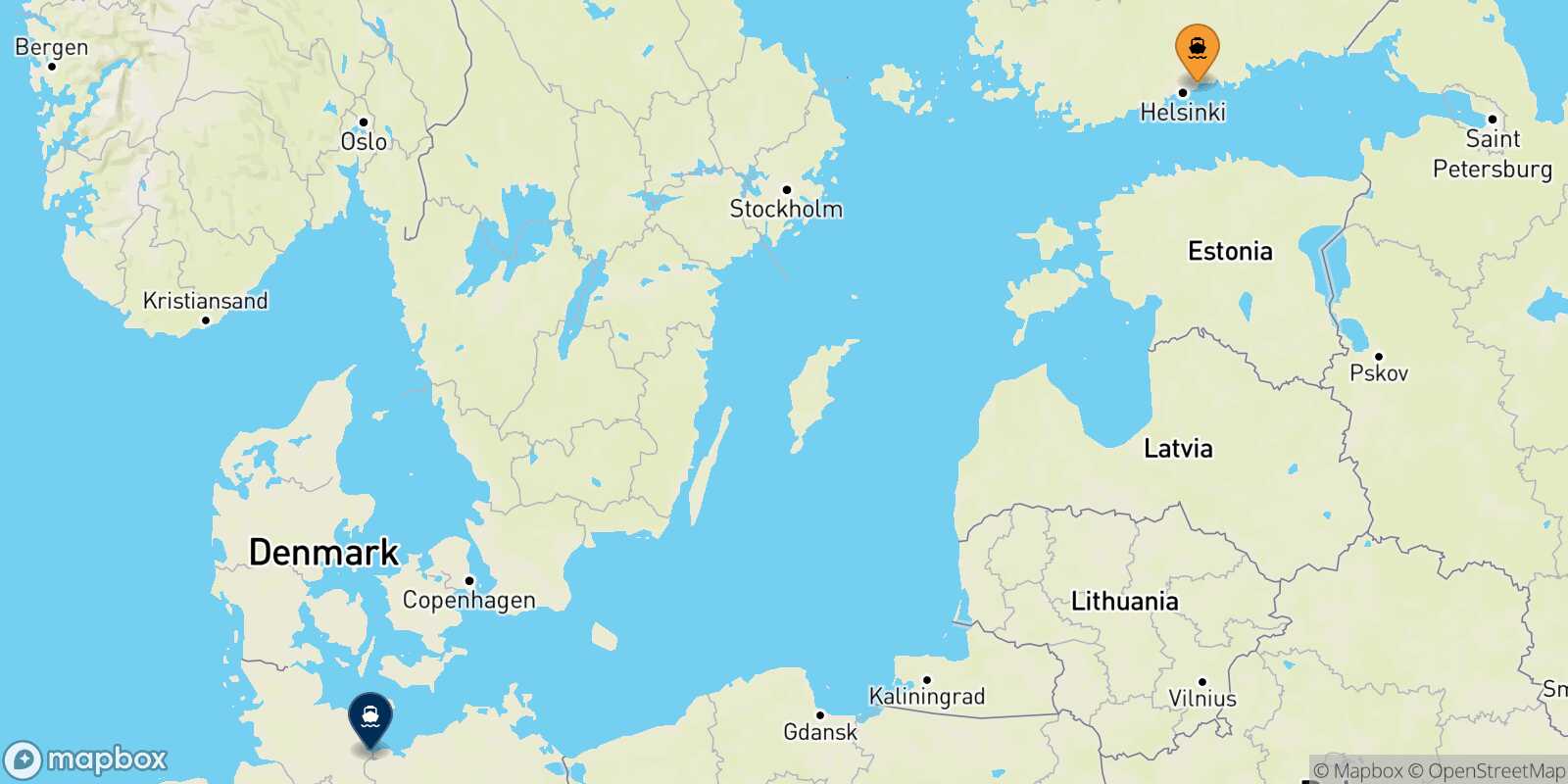 Mapa de la ruta Helsinki Travemünde