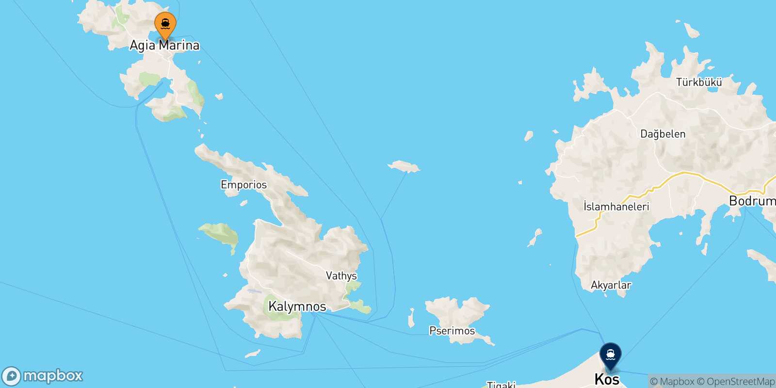 Mapa de la ruta Leros Kos