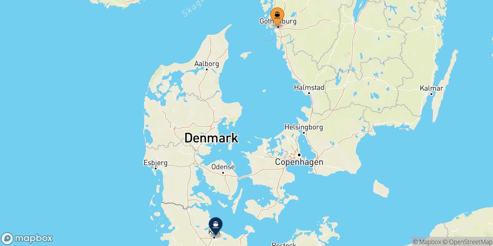 Mapa de los destinos alcanzables de Gotemburgo