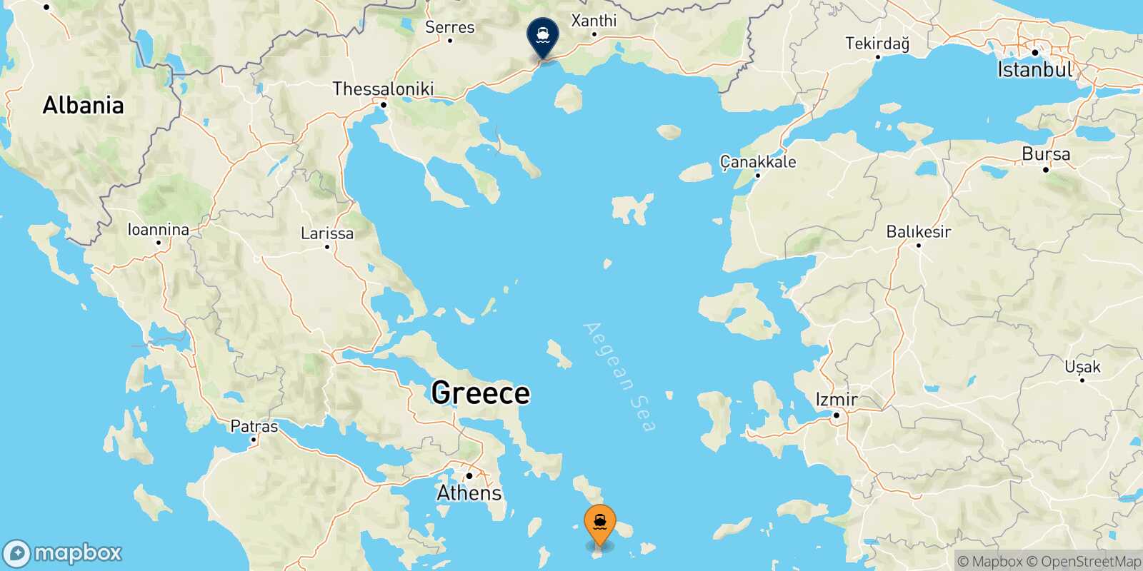Mapa de la ruta Syros Kavala
