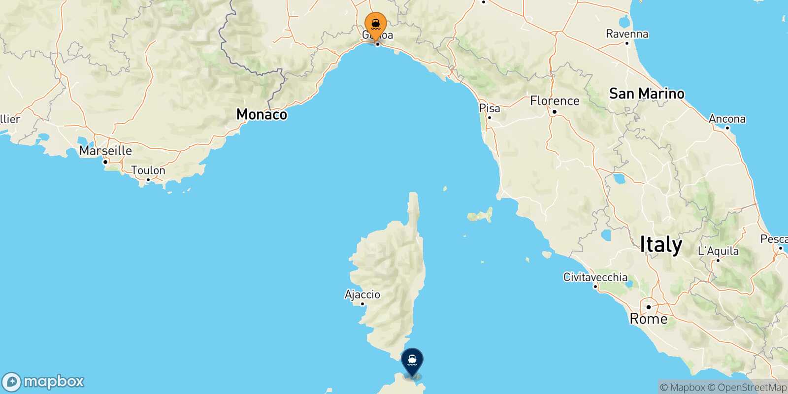Mapa de la ruta Genova Golfo Aranci