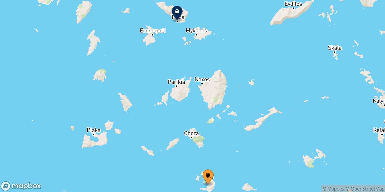Mapa de la ruta Santorini Tinos