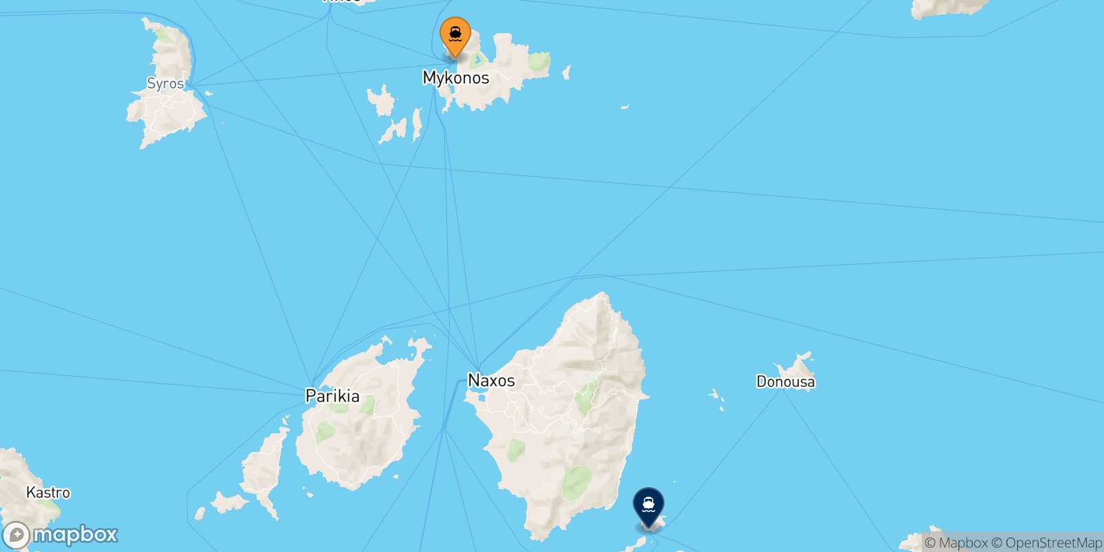 Mapa de la ruta Mykonos Koufonissi