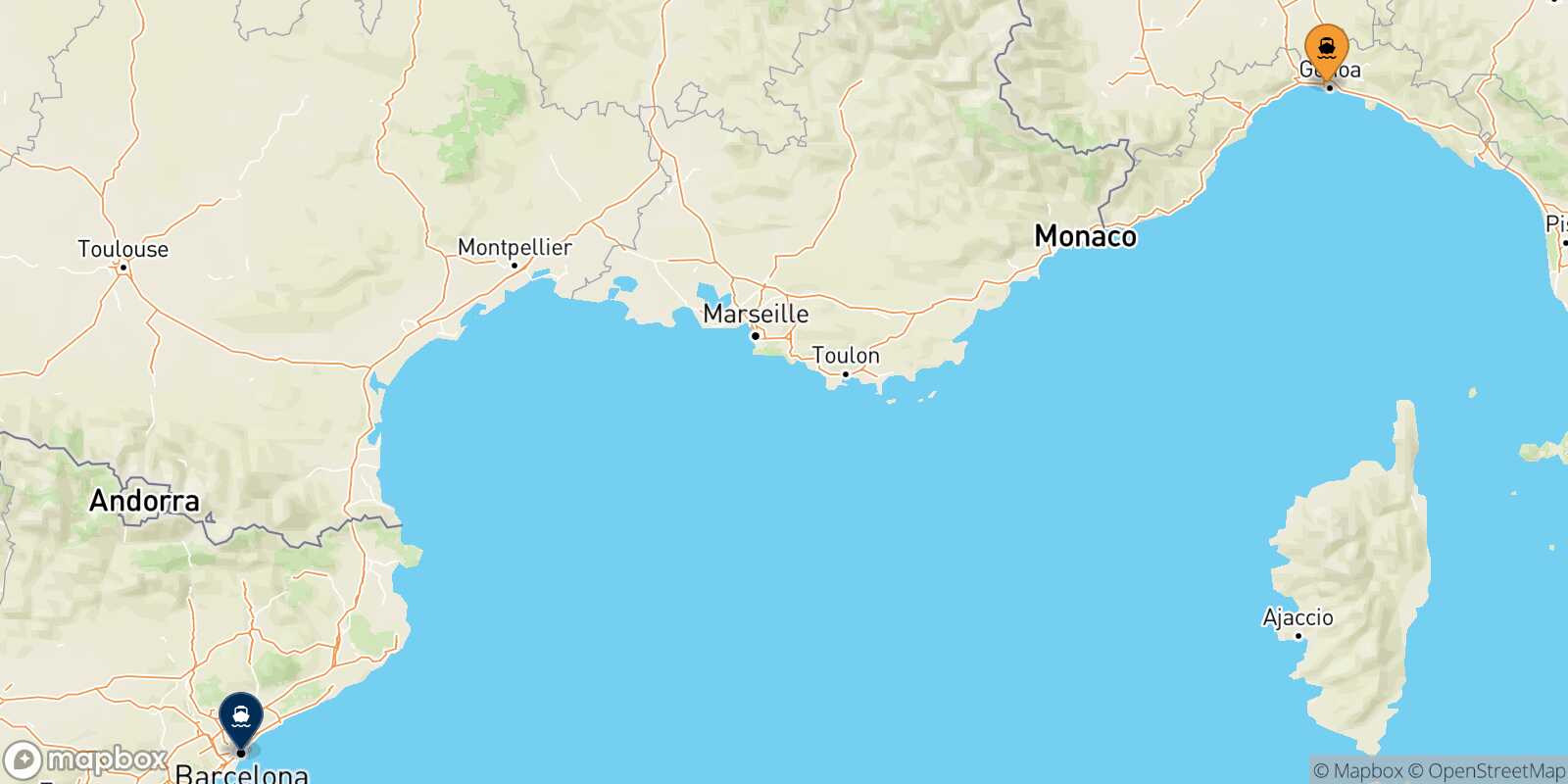 Mapa de la ruta Genova Barcelona