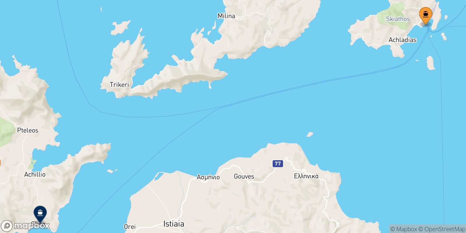 Mapa de la ruta Skiathos Glyfa