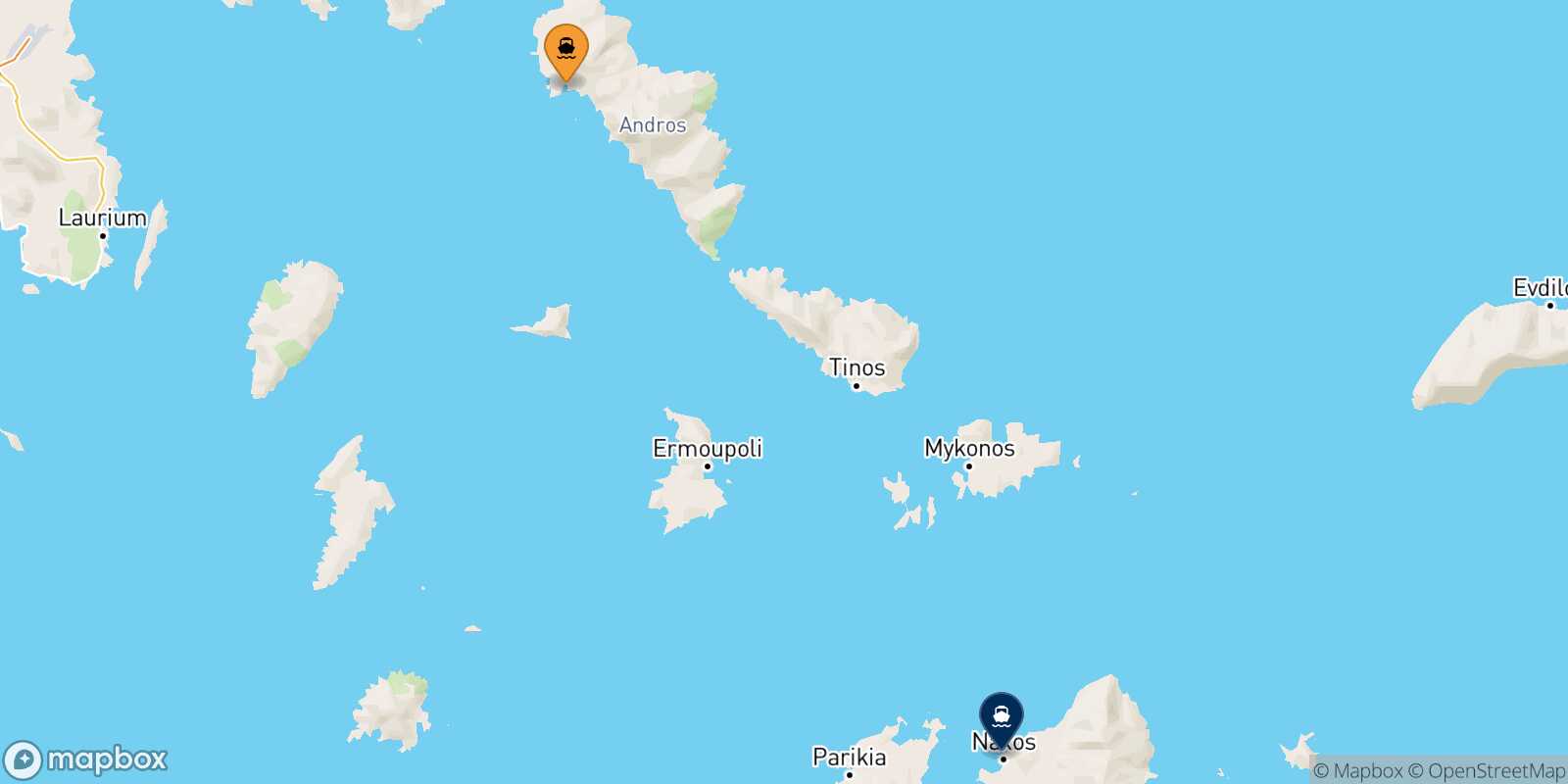 Mapa de la ruta Andros Naxos