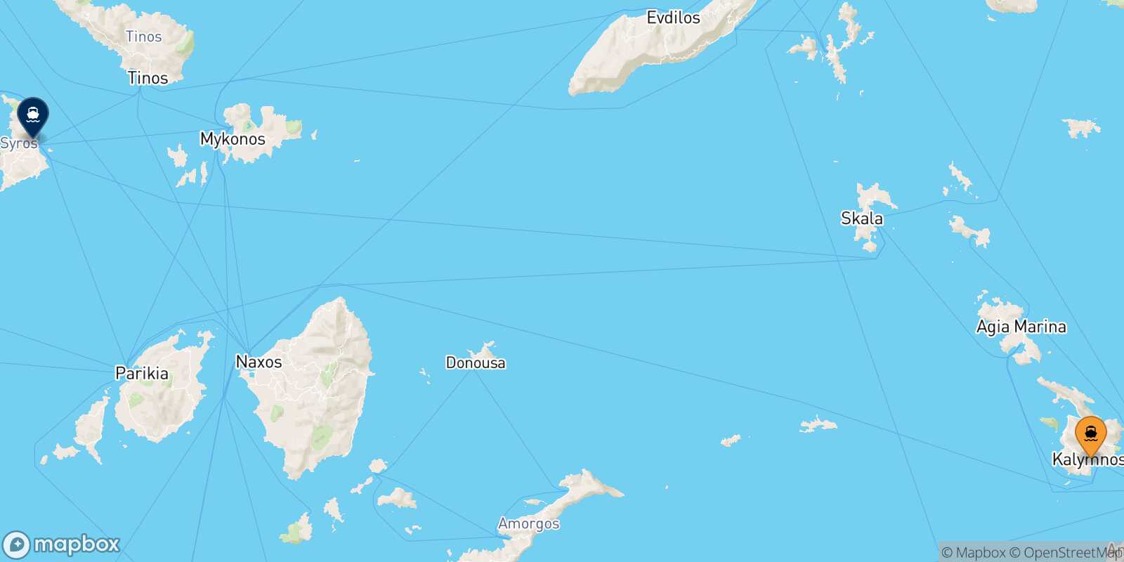 Mapa de la ruta Kalymnos Syros