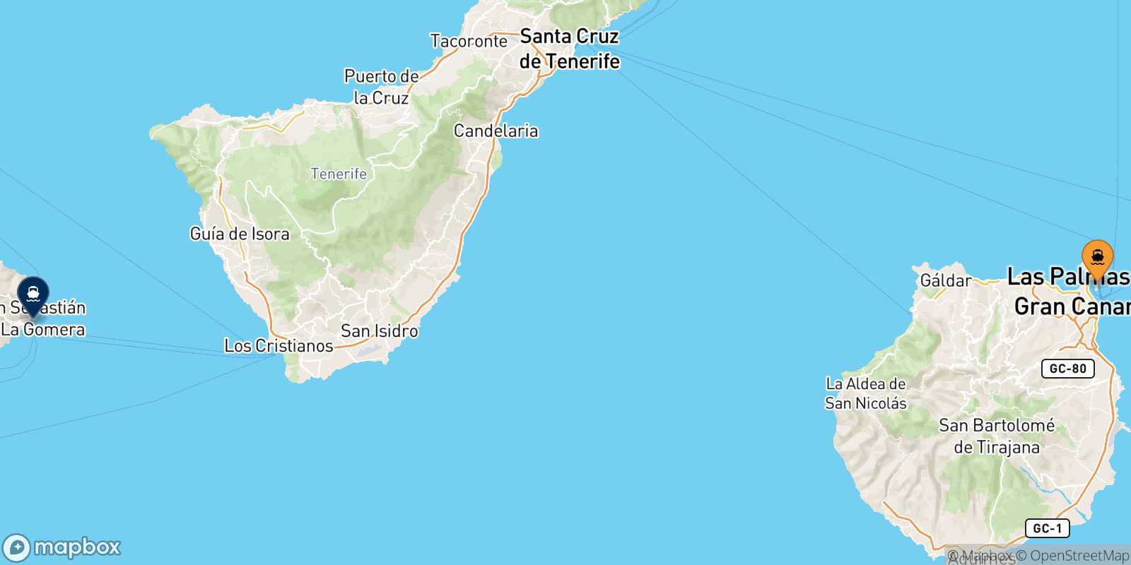Mapa de la ruta Las Palmas De Gran Canaria San Sebastian De La Gomera