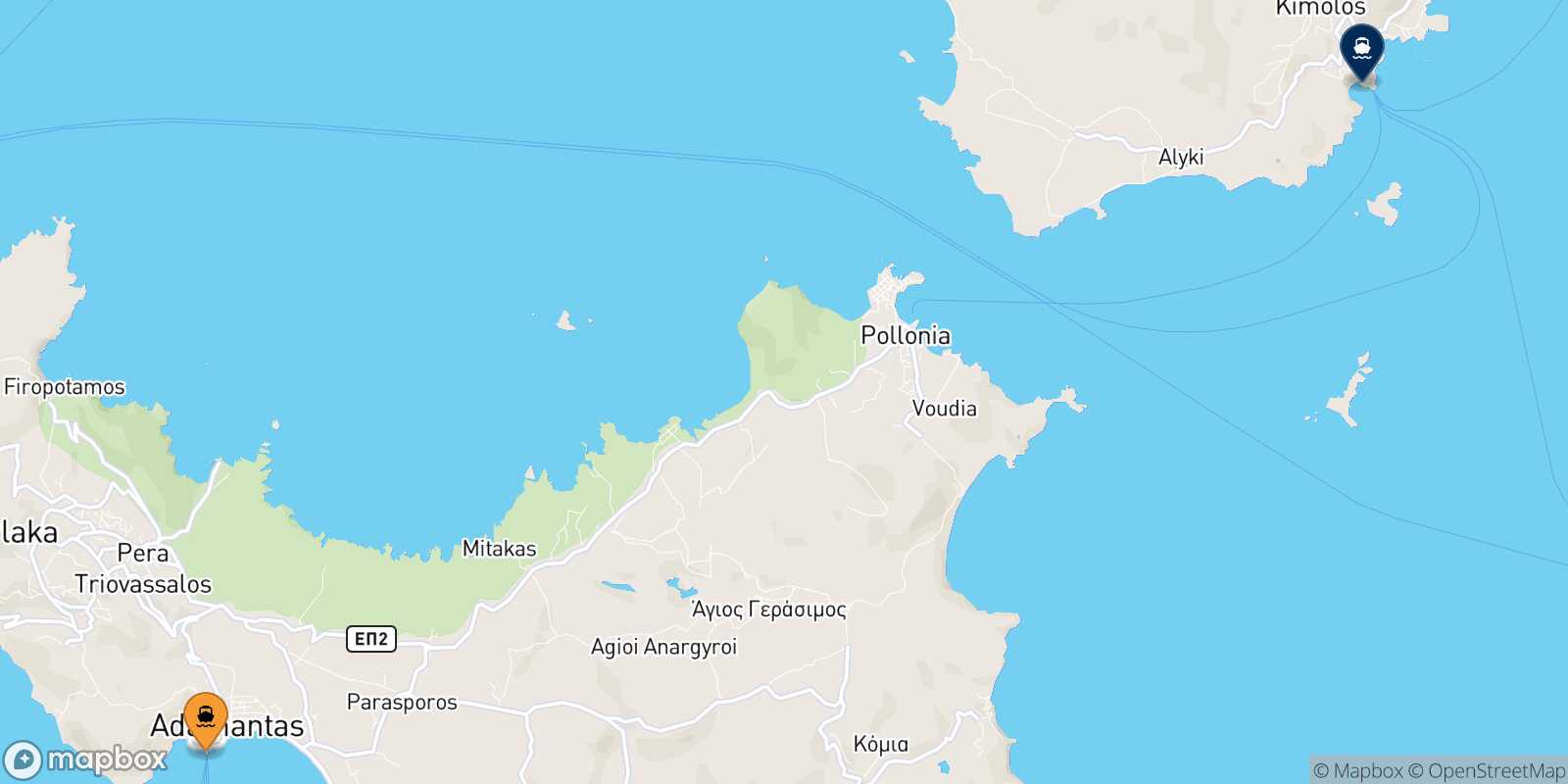Mapa de la ruta Milos Kimolos