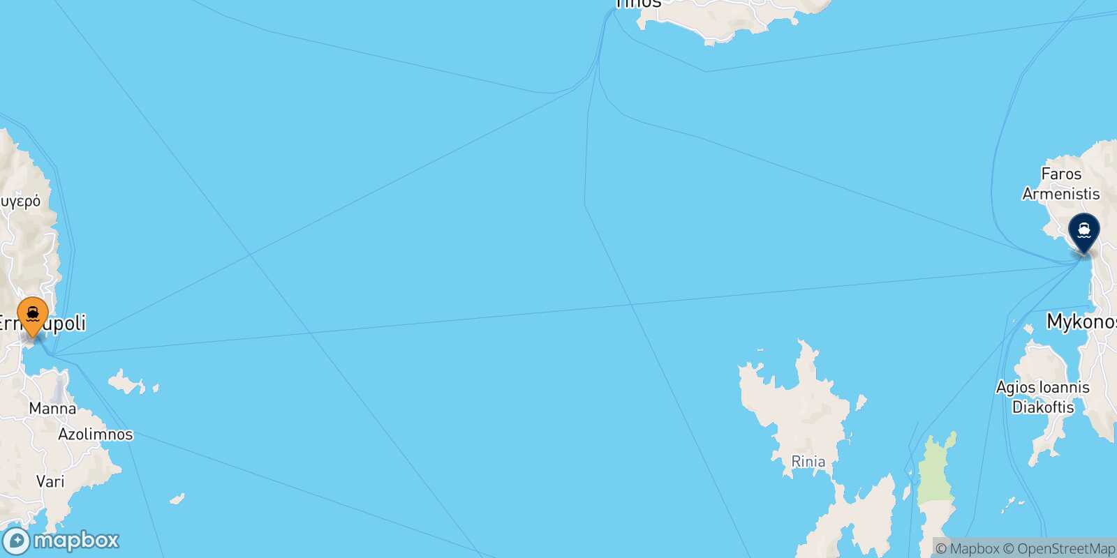 Mapa de la ruta Syros Mykonos