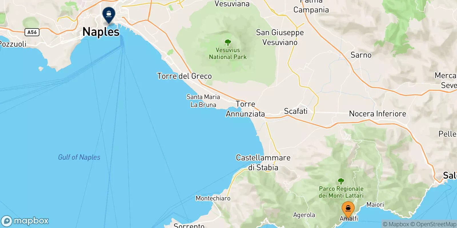 Ferries de Amalfi a Nápoles Beverello