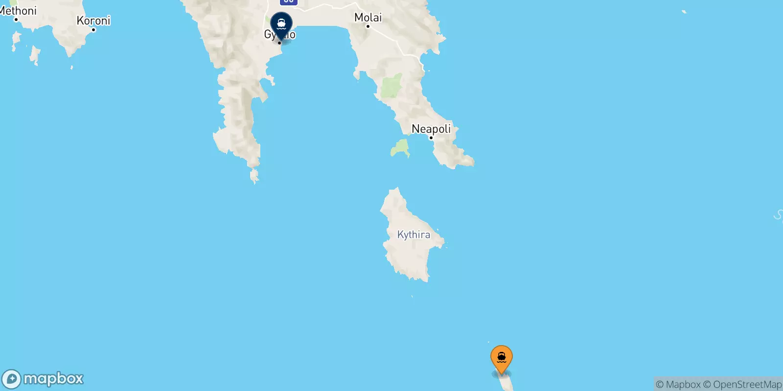 Ferries de Antikythira a Gythio