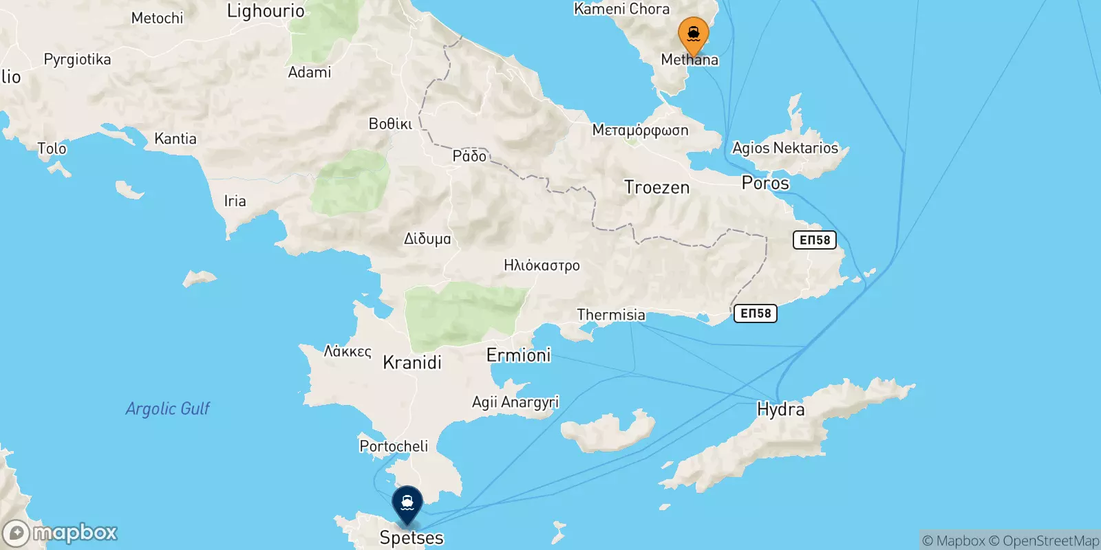Ferries de Methana a Spetses