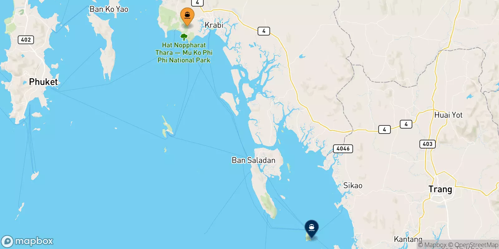 Ferries de Ao Nang (Nopparat Thara Pier) a Koh Ngai